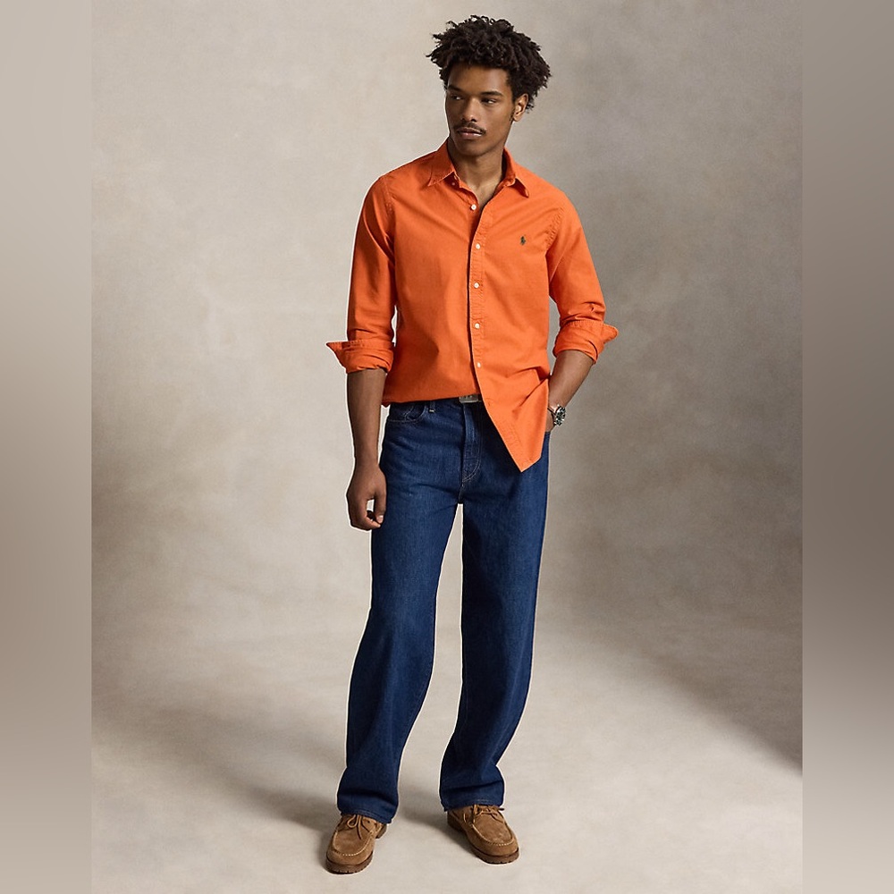 Ralph Lauren Classic Fit Garment-Dyed Oxford Shirt in College Orange XXL.